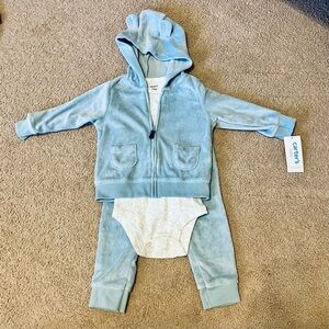 Carter's Baby Boys Zip-Front Hoodie, Bodysuit & Bear Pants 3 Piece Set 12M *NWT*
